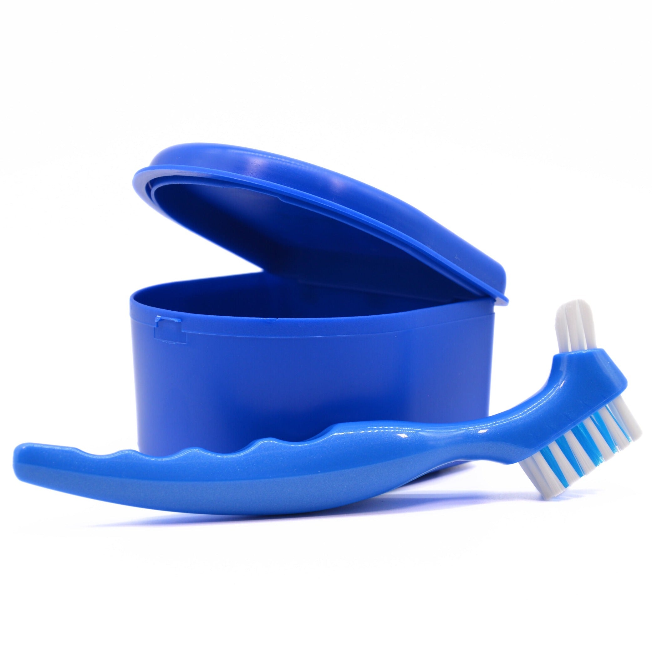 Blue Denture Bath and Denture Brush Set